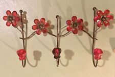 Vintage *Lucite Red Jeweled Flower Metal Wall Hanger picture