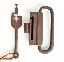 Rare Original 1850's Old Antique Royal Tricky Big Heavy Strong Iron Pad Lock Key picture