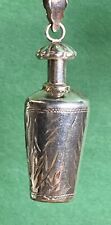 ANTIQUE ETCHED STERLING SILVER PENDANT CHARM  PERFUME BOTTLE FLASK W APPLICATOR picture