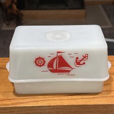 Vintage McKee Milk Glass Red Sailboat Butter Dish picture