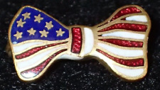 WWII United States Homefront Patriotic American Flag Bow Pin Back Enamel Wartime picture