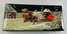 Vintage Russian Fedoskino 1993 Sukhov  Hand Painted Lacquer Box Bear Sled Horses picture