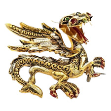 Dragon Brooch Pin Copper Ornate 2-Dimensional Spain Handcrafted Vintage Large picture