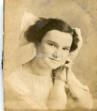 B060 Vtg PHOTO BOOTH, THUMB NAIL, Lovely Edwardian Girl, Big Bow, Early 1900's picture