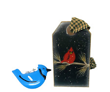 2 Blue Jay and Painted Red Cardinal on Wood Christmas Ornaments picture