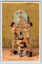 1880's RESTAURATEURS DE COUCOUS*CLOCK*LADDER*GOLD METALLIC*VICTORIAN CARD*PARIS picture