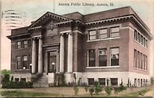 Hand Colored Postcard Aurora Public Library in Aurora, Illinois picture