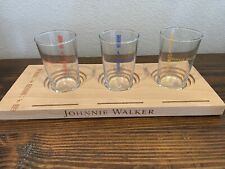 Johnnie Walker Keep Walking Whiskey Glasses Yellow, Red, Blue Logo Wooden Tray picture