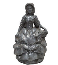 Vintage Coin Bank Cast Metal Woman Bonnet Flower Basket Dress Colonial Jar top picture