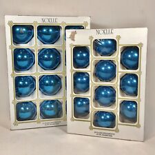 2 Vintage Noelle Blue Glass Christmas Balls, 2 Sizes, 10 - 2 1/4