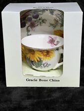 Gracie Bone China Coastline Imports Large Sunflower Teacup and Saucer NEW In Box picture