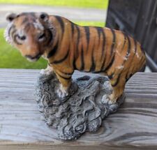 Vintage Resin Orange Siberian Pouncing Tiger Figurine on Rock Made In USA picture