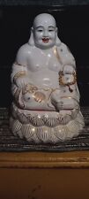 20th cen. SEATED Chinese porcelain buddha statue vtg art pottery figurine beads  picture