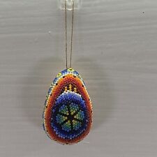Huichol Indian Beaded Egg Ornament Handmade Mexican Folk Art Easter or Christmas picture