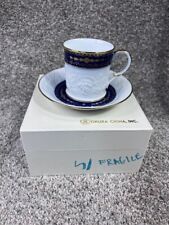 Okura China Cup and Saucer set - white blue & gold ornate design tea coffee set picture