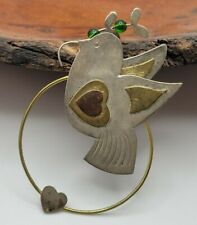 Vintage Metal Handmade Handcrafted  Art  Love Bird Heart Beads Crafts  picture