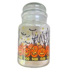 Vintage Libbey Glass Halloween Candy Jar Lid Jack-O-Lantern Pumpkin Bat USA picture