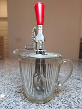 Vintage Ecko A&J USA Hand Egg Beater Mixer Red Wood Handle w/ #639 Glass Pitcher picture