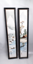 Pair Of Vintage CDGC Japanese Imports Hand Painted Country Tiles Framed  Signed picture