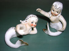 Vintage Lefton 1950’s Pair Mermaid Fish Girls Candle Hugger Ceramic Figurines picture