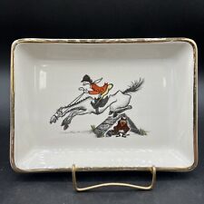 VTG Delano Studios Vintage Out foxed Horse Hunt Hand Colored Trinket Tray-Dish picture