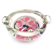 VTG Hand Blown Art Glass Ashtray Paperweight Flowers Bubbles St. Clair Style picture