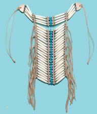 MED NATIVE INDIAN STYLE BONE BREAST CHEST PLATE  blue turquoise beads LEATHER picture