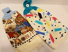 Vintage Towels 80's Terry Cloth Fringe Crochet Hanging Franco Bears Paint Splash picture