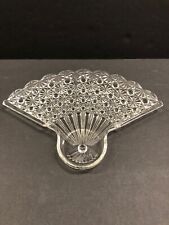 Vintage Cut Glass Crystal Peacock Fan Vanity jewelry  Tray Pin Tray picture