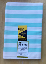 NEW Vtg 1950s 1960s Aqua / White Striped Spun Rayon and Cotton Table Cloth 54x72 picture