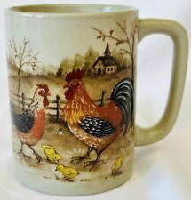 Otagiri Japan Rooster Coffee Mug Vintage Tea Cup Chickens Barn Church Farm Scene picture