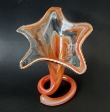 Vintage Mid-Century Hand Blown Glass Star Vase Sooner Coil Trumpet Jack Pulpit picture
