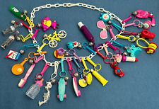 1980's Vintage Bell Clip Charm Necklace 28 Plastic Gumball 80'S Charms on Chain picture