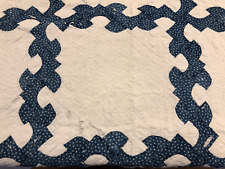 Antique American Hand Stitched Blue & White Stars Drunkards Path Patchwork Quilt picture