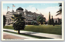 Stockton CA-California, High School Building, Landscape Antique Vintage Postcard picture