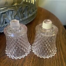 Homco Set Of 2 Rare Pale PINK Glass Peg Taper Votive Candle Holders Diamond Cut picture