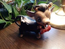 Vintage Anthropomorphic Kitschy Long Horn Bull Cow Black w/Gold Horns picture