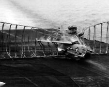 Navy Vought F-8 Crusader barrier landing USS Ticonderoga Vietnam War Photo 778 picture