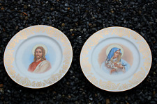 PAIR vintage BAVARIA german porcelain religious christ mary portrait plates 60s picture