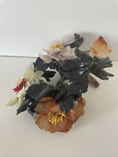 Beautiful Hand Carved Chinese Jade & Carnelian Floral Centerpiece picture