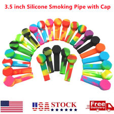 5pcs 3.4'' Mini Silicone Smoking Hand Pipe with Metal Bowl & Cap Lid Pocket Pipe picture