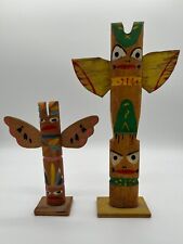 Lot of Two Vintage Handmade Souvenir Wooden Painted Totem Poles - 10