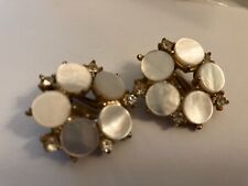 VINTAGE ESTATE rhinestone and mother of pearl button clip on earrings picture