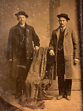 1870s TINTYPE PHOTOGRAPH Americana TWO IMMIGRANT MEN antique b&w photo 2.5 x 3.5 picture
