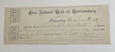 Antique 1877 First National Bank of Harrisonburg Virginia VA Check, Bank Draft picture