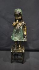 Vintage Juan Clara Cold Painted Bronze Girl on Stool with Shoe, 11 3/4