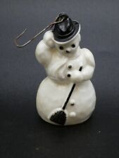 Vintage Christmas 1940s Rosen Rosbro Plastic Snowman with Black Trim Ornament #4 picture