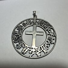 Lovely Large Vintage Chinese Sterling Silver Cross Pendant 2 Inches picture