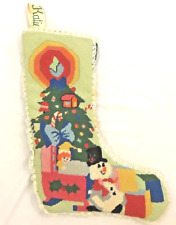 Vintage Christmas Stocking Embroidered Needlepoint Handmade Wool Velvet 18