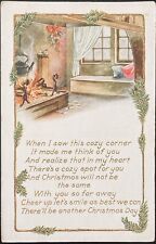 CHRISTMAS POSTCARD C.1920 (M44)~WHITNEY MADE, HEARTH SCENE picture